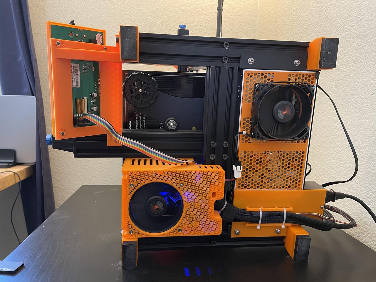 Ender 3 V2 3D printer, heavily modified, underside view